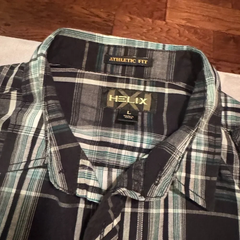 Helix Plaid Button Up Shirt Mens size L Western‎ Athletic Fit Black long Sleeve